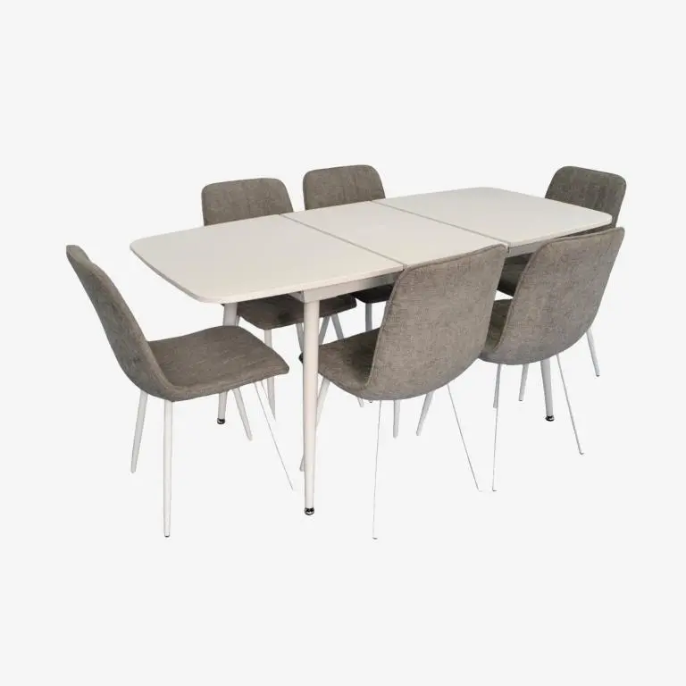 Set masa + 6 scaune Evelin DT-532R Wh + YTC-078Wh UF885-14 (White/Grey)