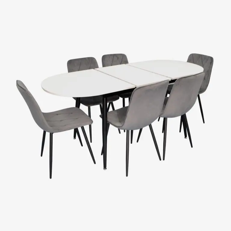 Set masa + 6 scaune Evelin DT-533R B + YTC-080B Bluvel-14 (White/Dark Grey)