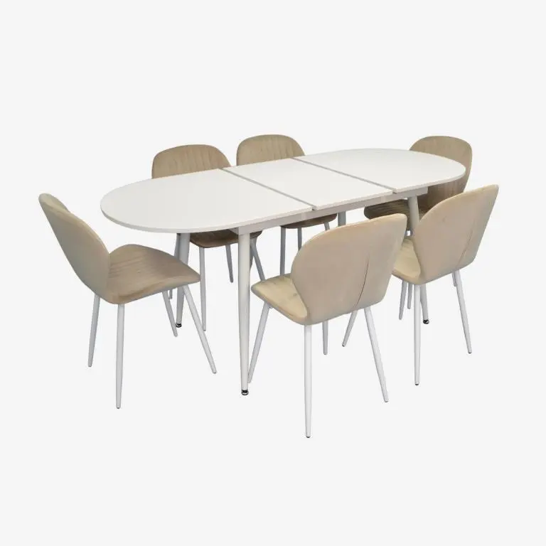 Set masa + 6 scaune Evelin DT-533R Wh + YTC-064Wh UF910-01 (White/Light Beige)