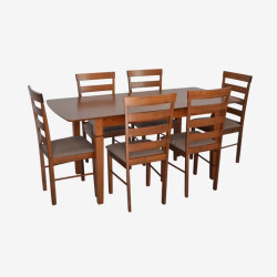 Set masa + 6 scaune Evelin HV-27V + Gloria Ekea-12 (Burnish Oak/Dark Brown)