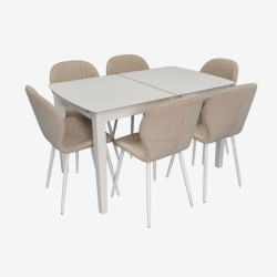 Set masa + 6 scaune Evelin HV-27V + YTC-064Wh Bjorn-24 (White/Light Beige)