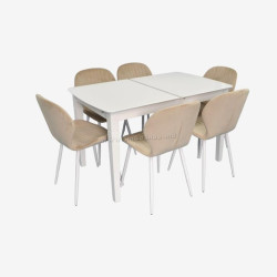 Set masa + 6 scaune Evelin HV-27V + YTC-064Wh UF910-01 (White/Light Beige)