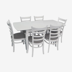 Set masa + 6 scaune Evelin HV-29V + Coco NV-10WP (White/Grey)