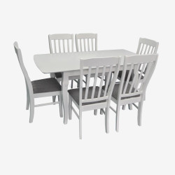 Set masa + 6 scaune Evelin HV-29V + Wenyi NV-10WP (White/Grey)