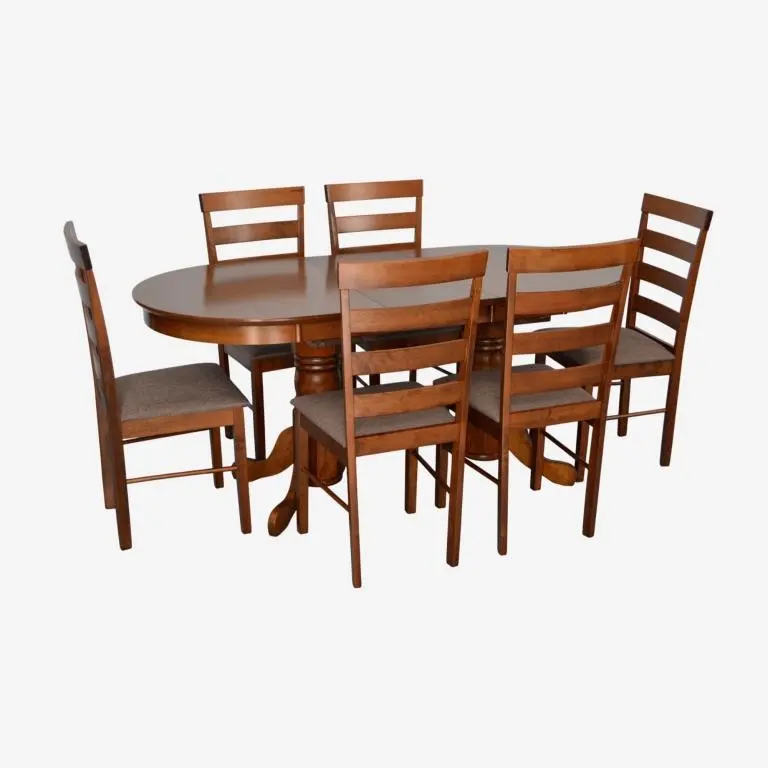 Set masa + 6 scaune Evelin HV-31N + Gloria Ekea-12 (Burnish Oak/Dark Brown)