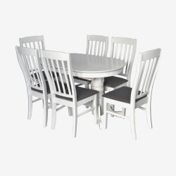 Set masa + 6 scaune Evelin HV-31N + Wenyi NV-10WP (White/Grey)