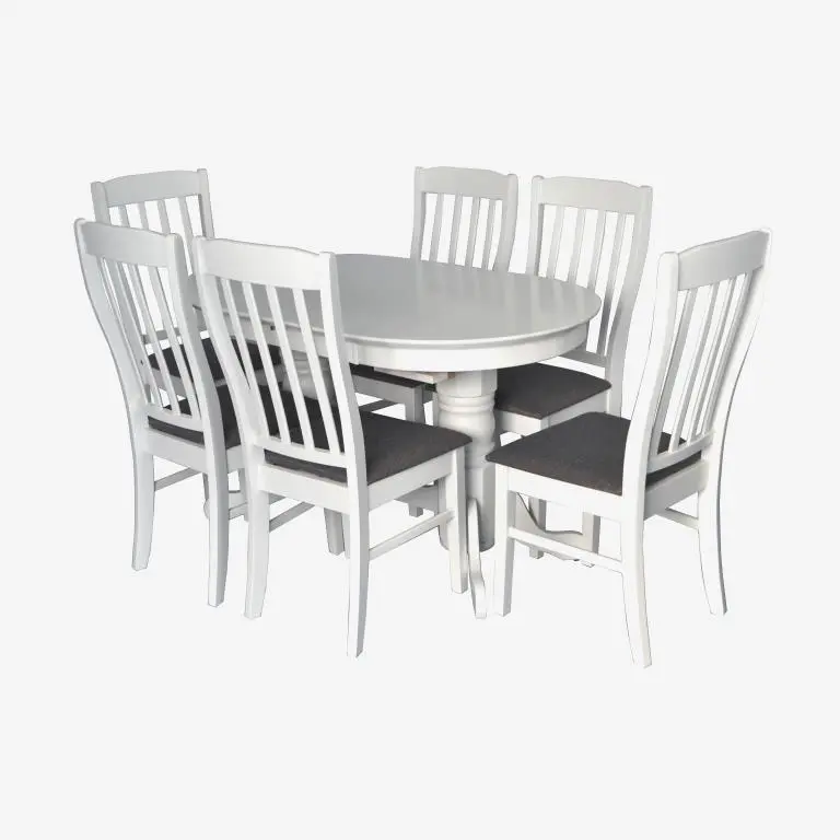 Set masa + 6 scaune Evelin HV-31N + Wenyi NV-10WP (White/Grey)