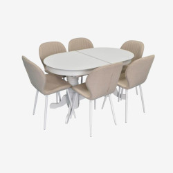 Set masa + 6 scaune Evelin HV-31N + YTC-064Wh Bjorn-24 (White/Light Beige)