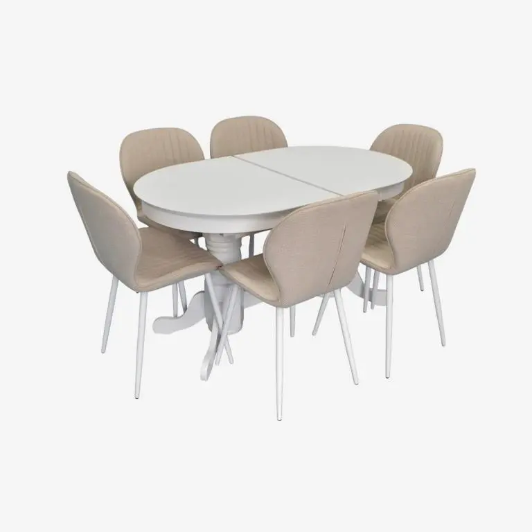 Set masa + 6 scaune Evelin HV-31N + YTC-064Wh Bjorn-24 (White/Light Beige)
