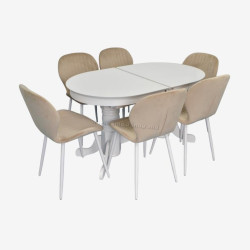 Set masa + 6 scaune Evelin HV-31N + YTC-064Wh UF910-01 (White/Light Beige)