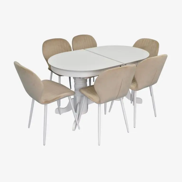 Set masa + 6 scaune Evelin HV-31N + YTC-064Wh UF910-01 (White/Light Beige)