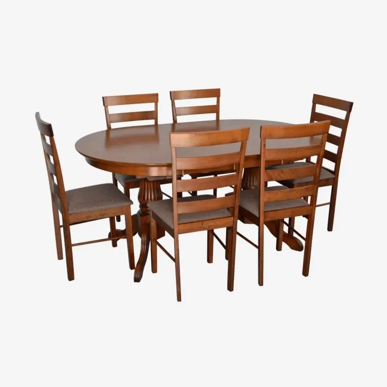 Set masa + 6 scaune Evelin HV-33V + Gloria Ekea-12 (Burnish Oak/Dark Brown)