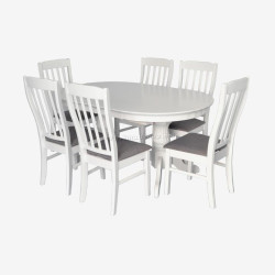 Set masa + 6 scaune Evelin HV-33V + Wenyi NV-10WP (White/Grey)