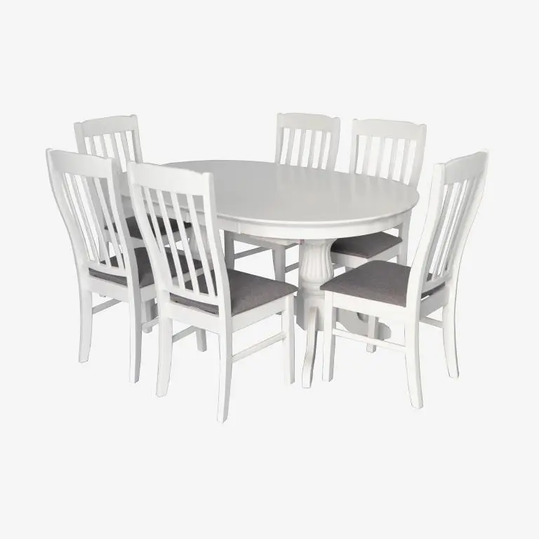Set masa + 6 scaune Evelin HV-33V + Wenyi NV-10WP (White/Grey)