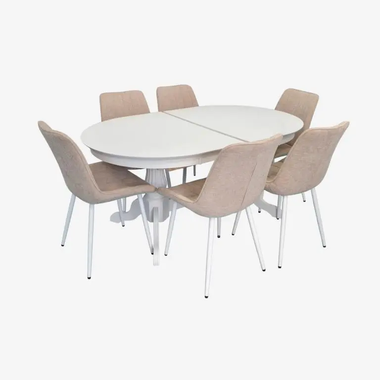 Set masa + 6 scaune Evelin HV-33V + YTC-055Wh UF885-03 (White/Light Beige)