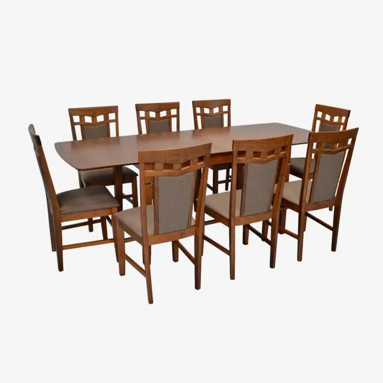 Set masa + 8 scaune Evelin HV-27V + Deepa R Ekea-12 (Burnish Oak/Dark Brown)