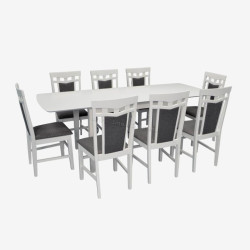 Set masa + 8 scaune Evelin HV-27V + Deepa R NV-10WP (White/Grey)