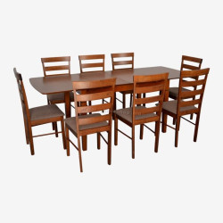 Set masa + 8 scaune Evelin HV-27V + Gloria Ekea-12 (Burnish oak/Dark Brown)