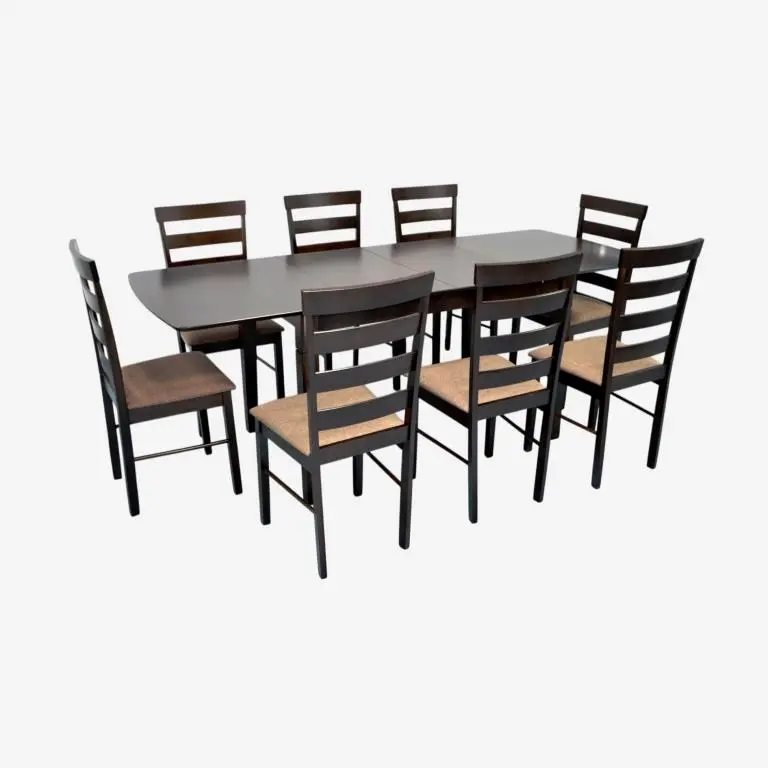 Set masa + 8 scaune Evelin HV-27V + Gloria Ekea-12 (Chocolate/Dark Brown)