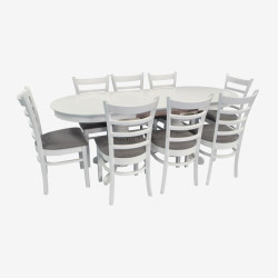 Set masa + 8 scaune Evelin HV-31N + Coco NV-10WP (White/Grey)