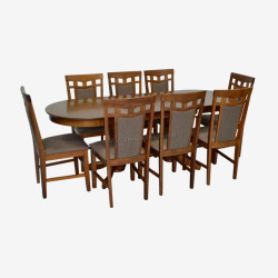 Set masa + 8 scaune Evelin HV-31N + Deepa R Ekea-12 (Burnish Oak/Dark Brown)