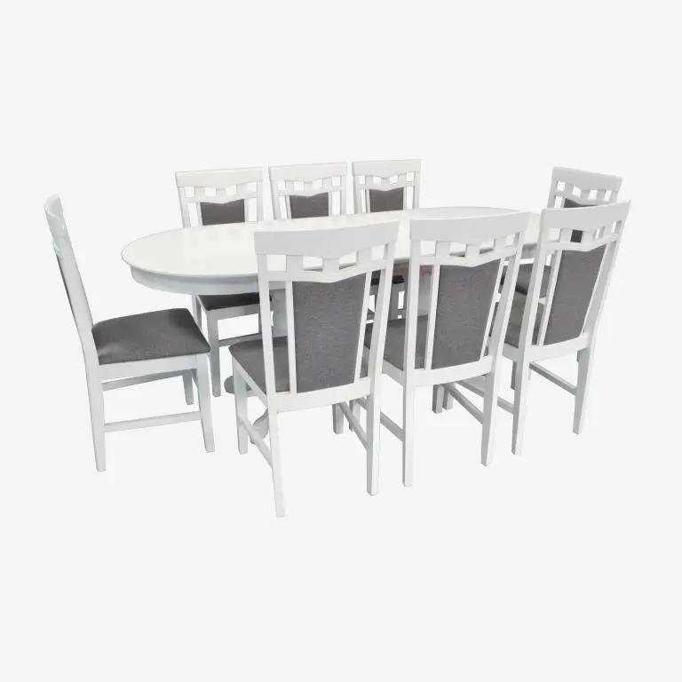 Set masa + 8 scaune Evelin HV-31N + Deepa R NV-10WP (White/Grey)