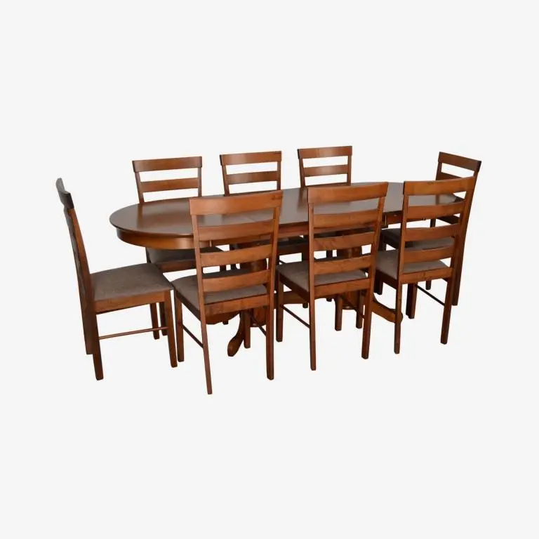 Set masa + 8 scaune Evelin HV-31N + Gloria Ekea-12 (Burnish Oak/Dark Brown)