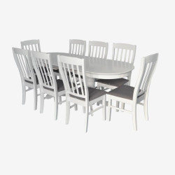 Set masa + 8 scaune Evelin HV-31N + Wenyi NV-10WP (White/Grey)