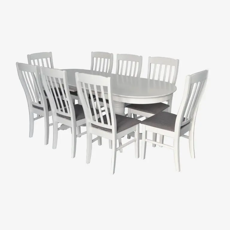 Set masa + 8 scaune Evelin HV-31N + Wenyi NV-10WP (White/Grey)