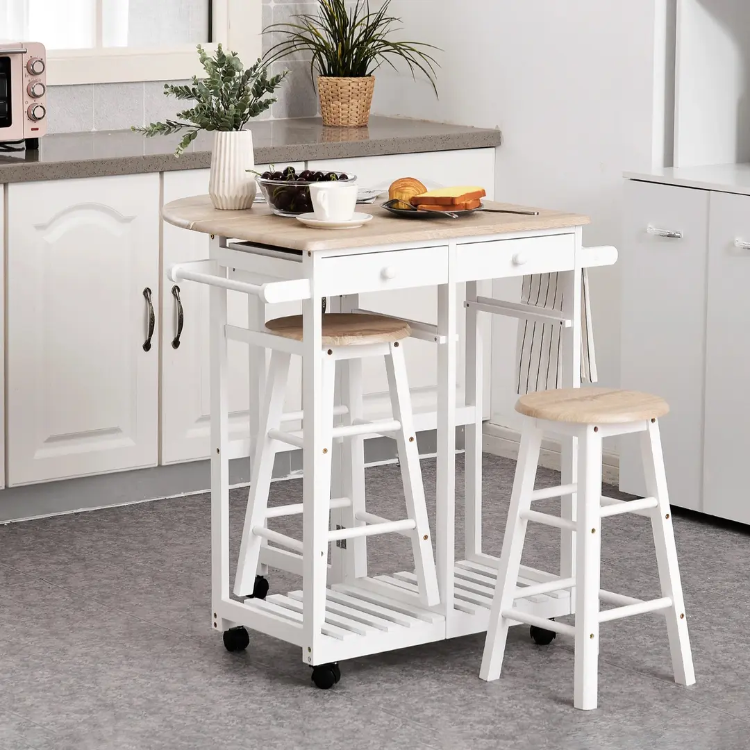 Set masa si scaune Homcom 801-117 (White/Natural)