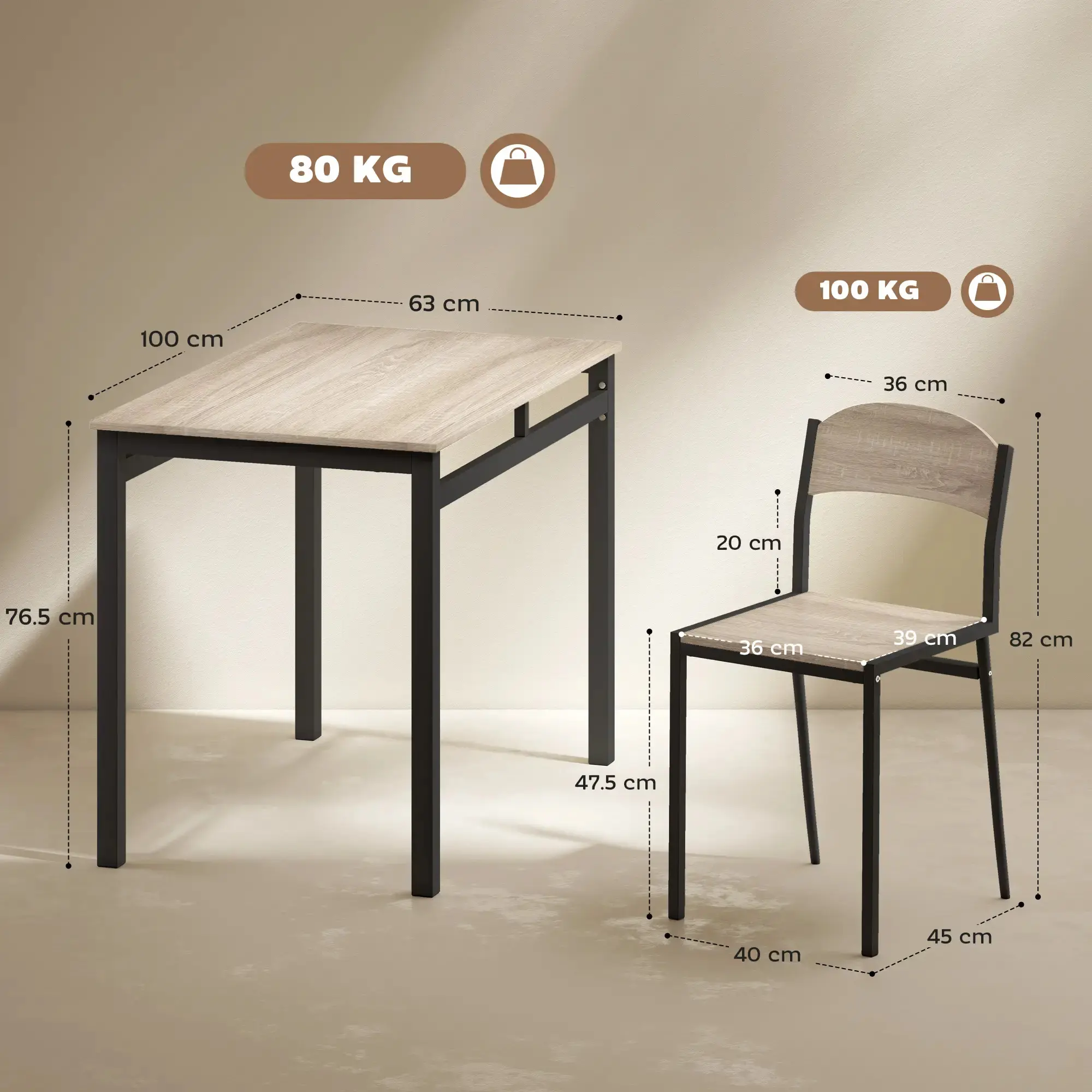 Обеденный набор Homcom 835-087V00BK (Natural/Black) - 5