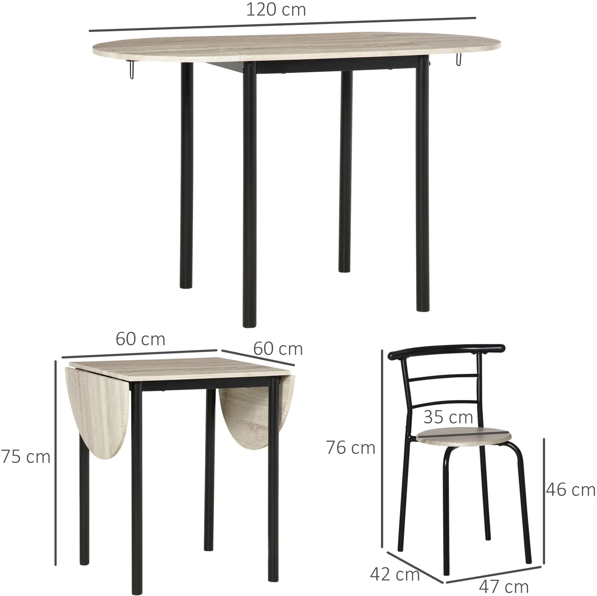 Обеденный набор Homcom 835-644 60/120x60 1+2 (Wood/Black) - 9