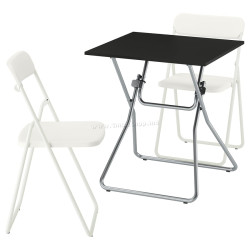 Set masa + 2 scaune pliante Ikea Gunde/Vihals 67x67 (Negru/Alb)