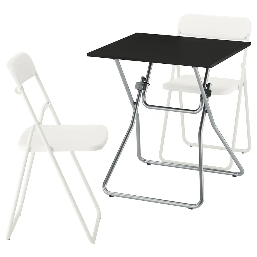 Set masa + 2 scaune pliante Ikea Gunde/Vihals 67x67 (Negru/Alb)