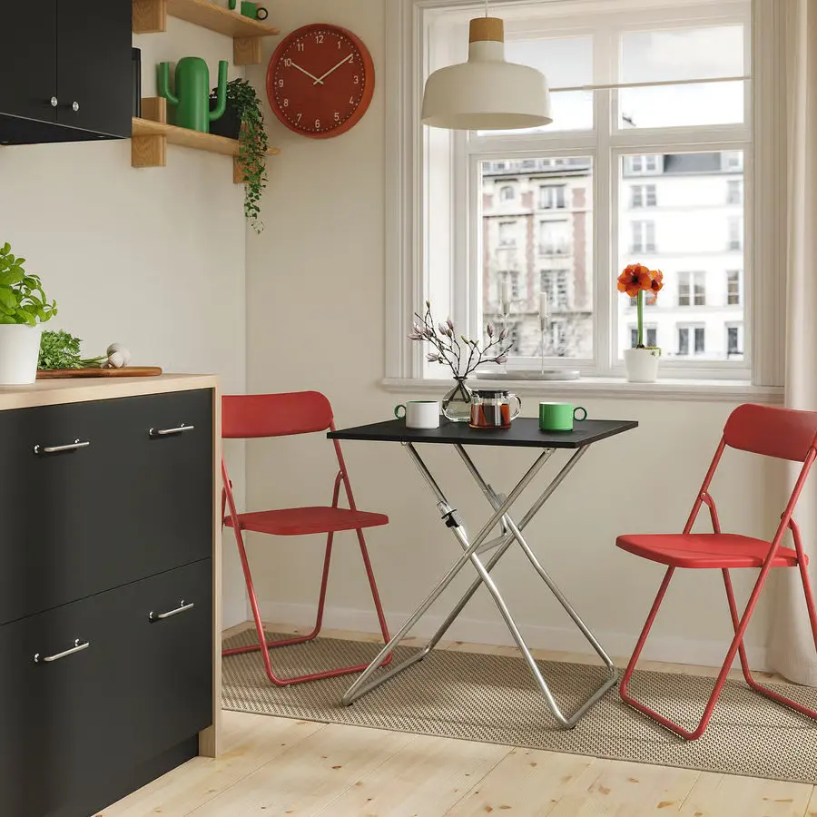 Set masa + 2 scaune pliante Ikea Gunde/Vihals 67x67 (Negru/Rosu) - 9