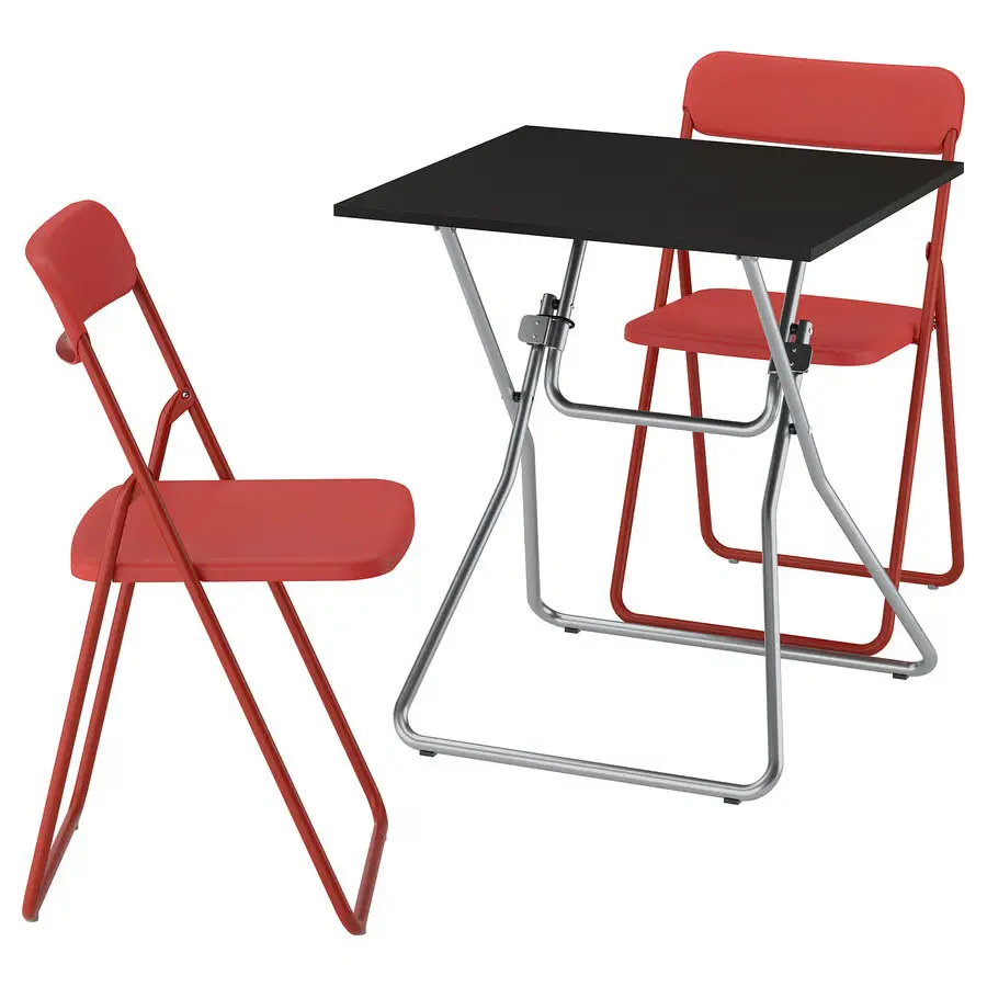 Set masa + 2 scaune pliante Ikea Gunde/Vihals 67x67 (Negru/Rosu)