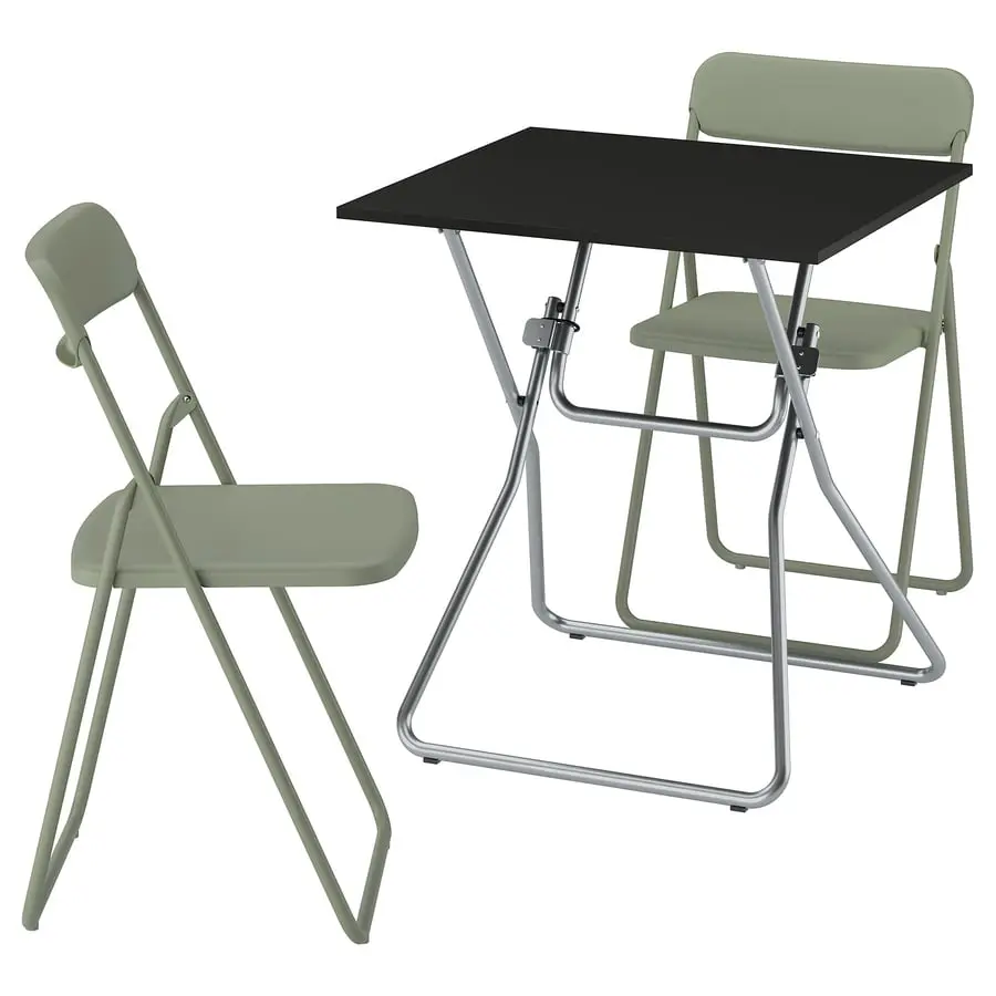 Set masa + 2 scaune pliante Ikea Gunde/Vihals 67x67 (Negru/Verde)