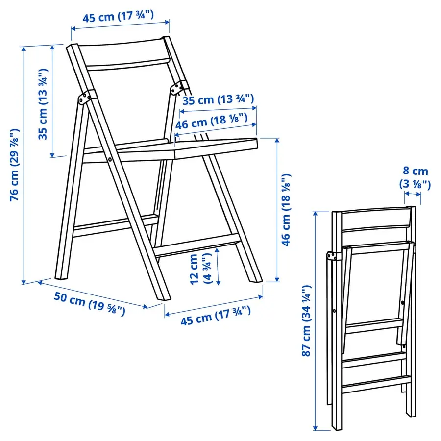Set masa + 2 scaune pliante Ikea PS 2026 70x70 (Сосна) - 10