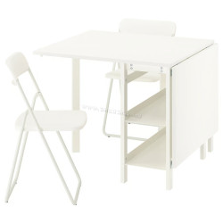 Set masa + 2 scaune pliante Ikea Vihals 39/95/151x90 (Alb)