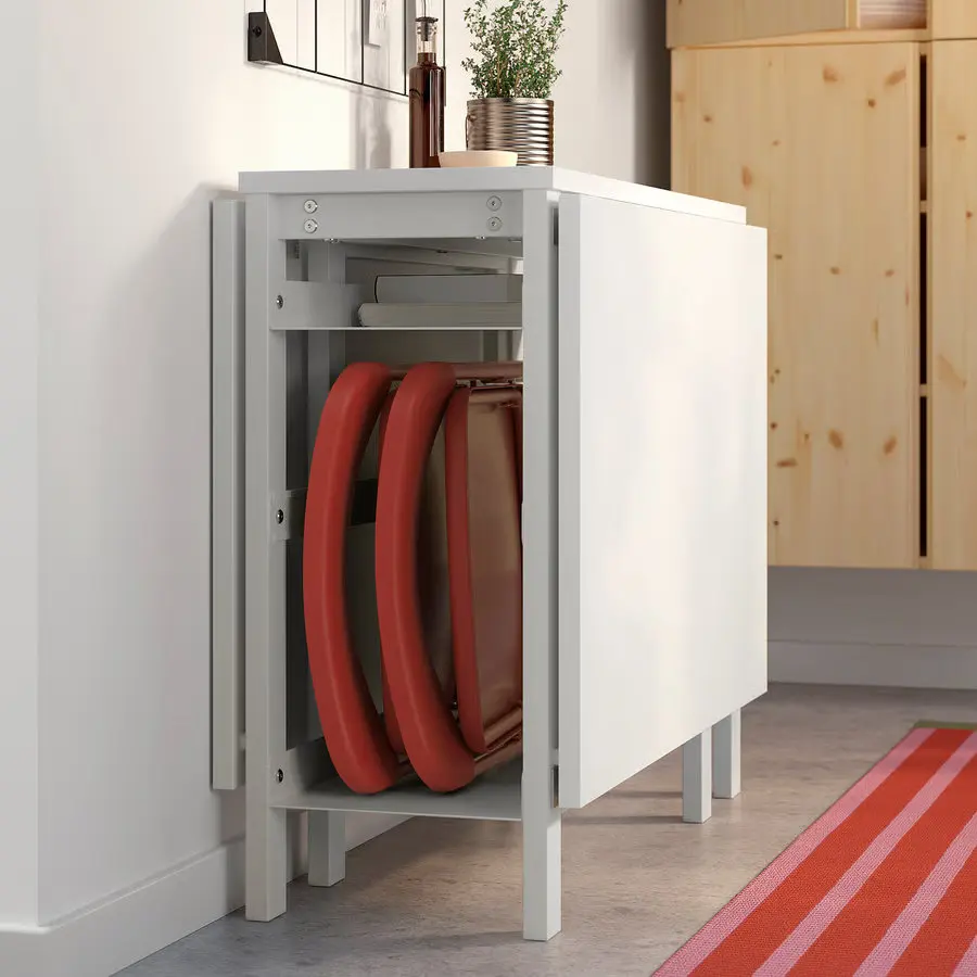 Set masa + 2 scaune pliante Ikea Vihals 39/95/151x90 (Alb/Rosu) - 2