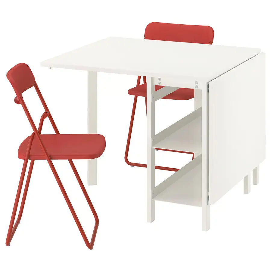 Set masa + 2 scaune pliante Ikea Vihals 39/95/151x90 (Alb/Rosu)