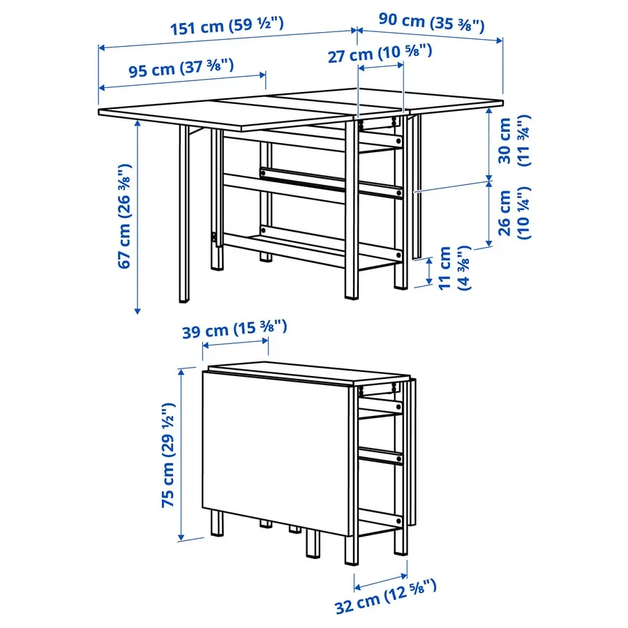 Set masa + 2 scaune pliante Ikea Vihals 39/95/151x90 (Alb/Verde) - 7