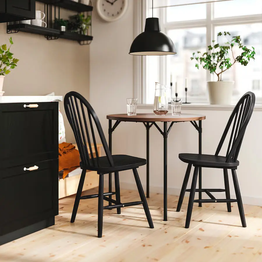 Комплект стол + 2 стула Ikea Grotan/Skogsta 80см (Коричневый/Черный)