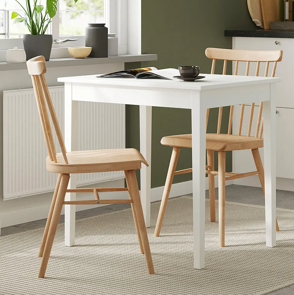 Комплект стол + 2 стула Ikea Nasinge/Hogved 80x60 (Белый/Береза)