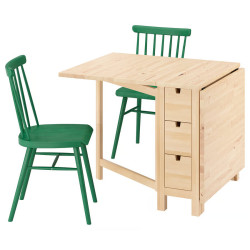 Комплект стол + 2 стула Ikea Norden/Hogved 26/89/152 (Береза/Зеленый) Thumb