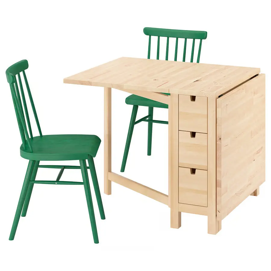 Комплект стол + 2 стула Ikea Norden/Hogved 26/89/152 (Береза/Зеленый) - 2
