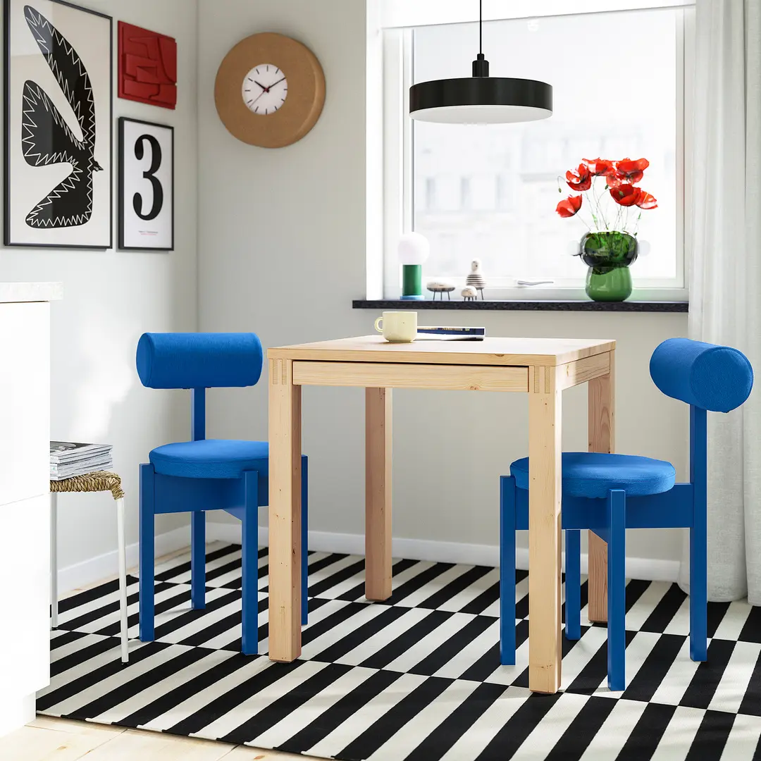 Комплект стол + 2 стула Ikea PS 2026 Knaback 70x70 (Сосна/Синий)