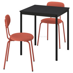 Set masa + 2 scaune Ikea Sandsberg/Remmarn 67x67 (Negru/Rosu-maro)