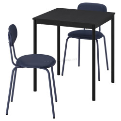 Set masa + 2 scaune Ikea Sandsberg/Remmarn 67x67 (Negru/Albastru inchis)