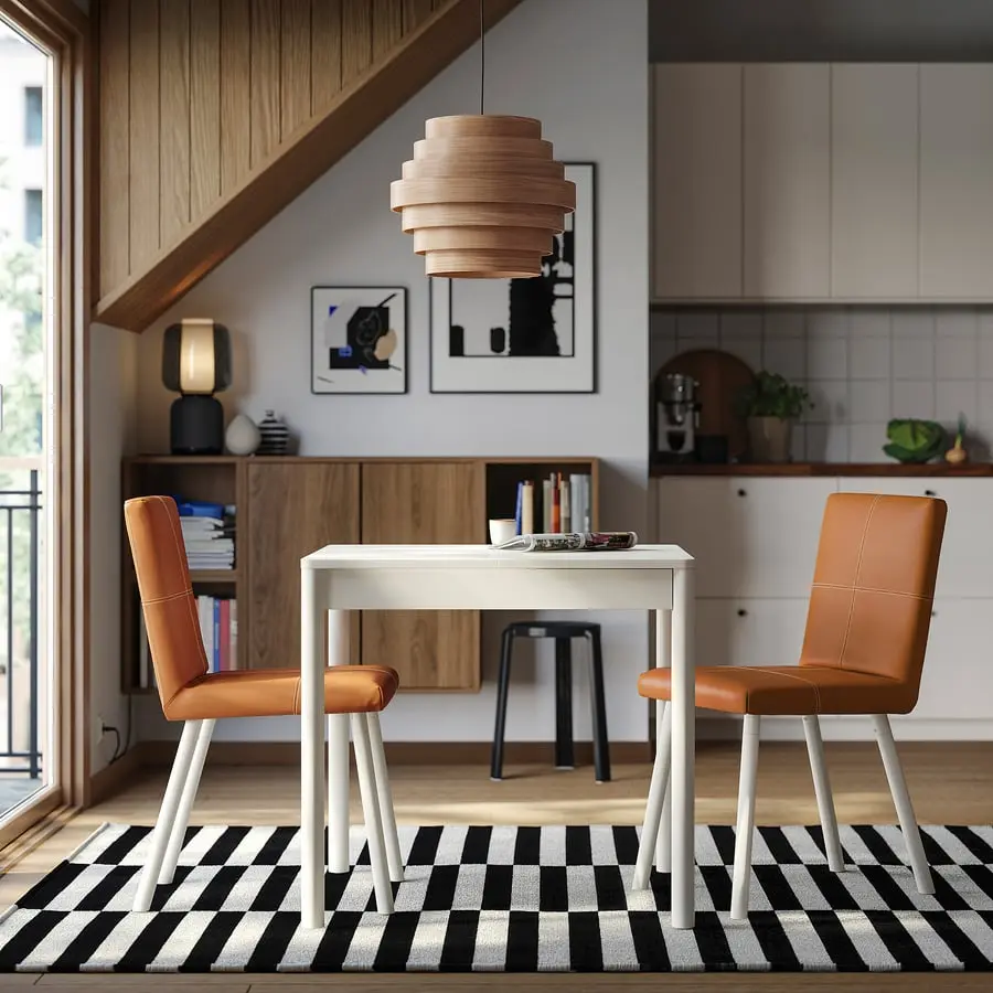 Set masa + 2 scaune Ikea Tonstad/Bomstad 80/120 (Alb/Maro-auriu)